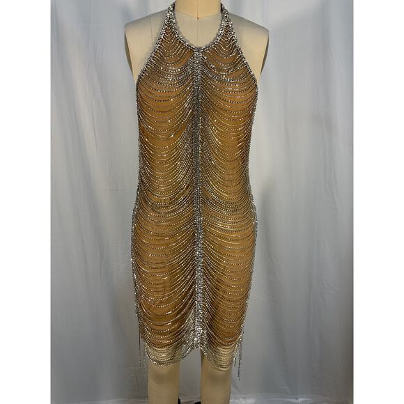 Retrofete “Irina” Silver and Nude Backless Dress - Picture 2 of 5